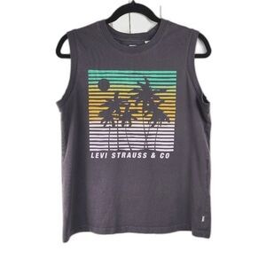 Levis Sleeveless TShirt Top Water Less Grey Charcoal Cotton Graphic Print Tank M